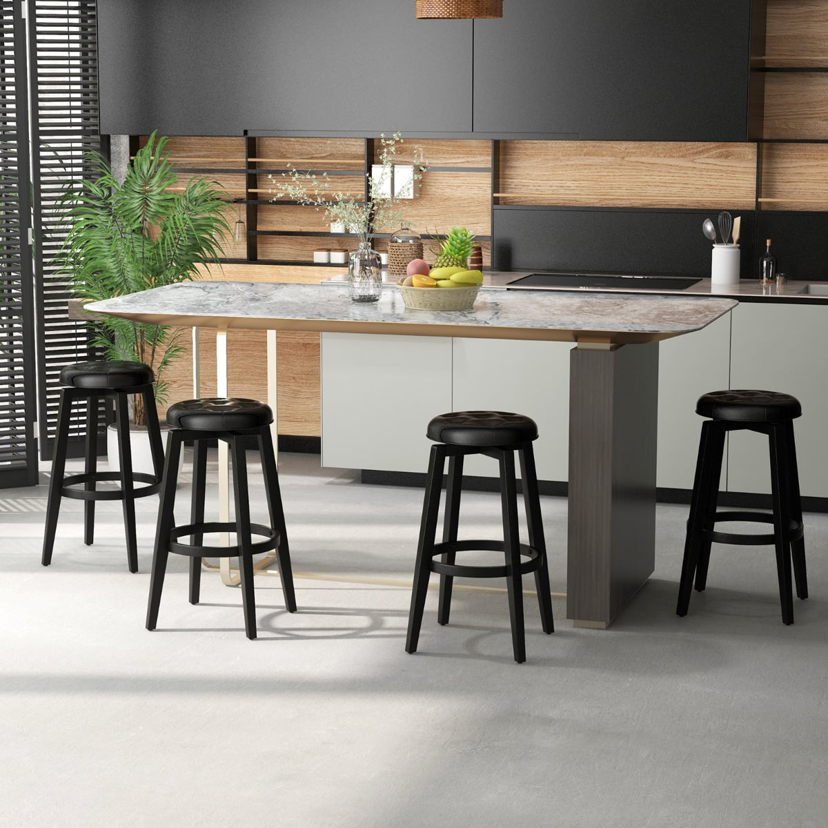 Swivel Bar Stool Set of 4 with Footrest Retro-Black