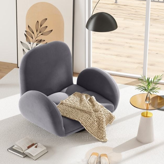 Swivel Floor Chair with Adjustable Backrest and Armrests-Grey