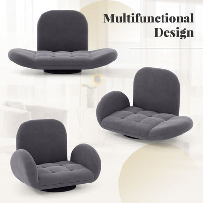 Swivel Floor Chair with Adjustable Backrest and Armrests-Grey