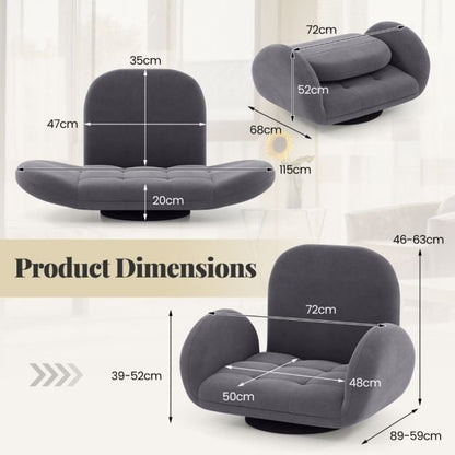 Swivel Floor Chair with Adjustable Backrest and Armrests-Grey