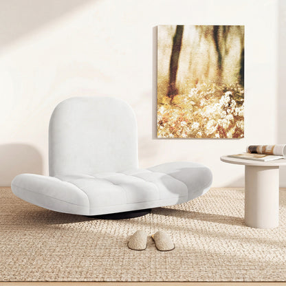 Swivel Floor Chair with Adjustable Backrest and Armrests-White