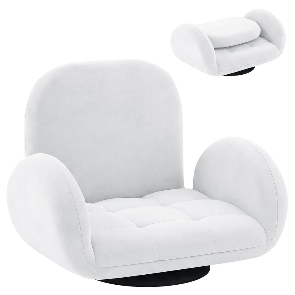 Swivel Floor Chair with Adjustable Backrest and Armrests-White