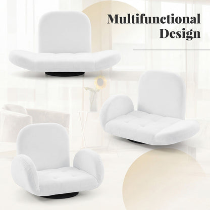 Swivel Floor Chair with Adjustable Backrest and Armrests-White