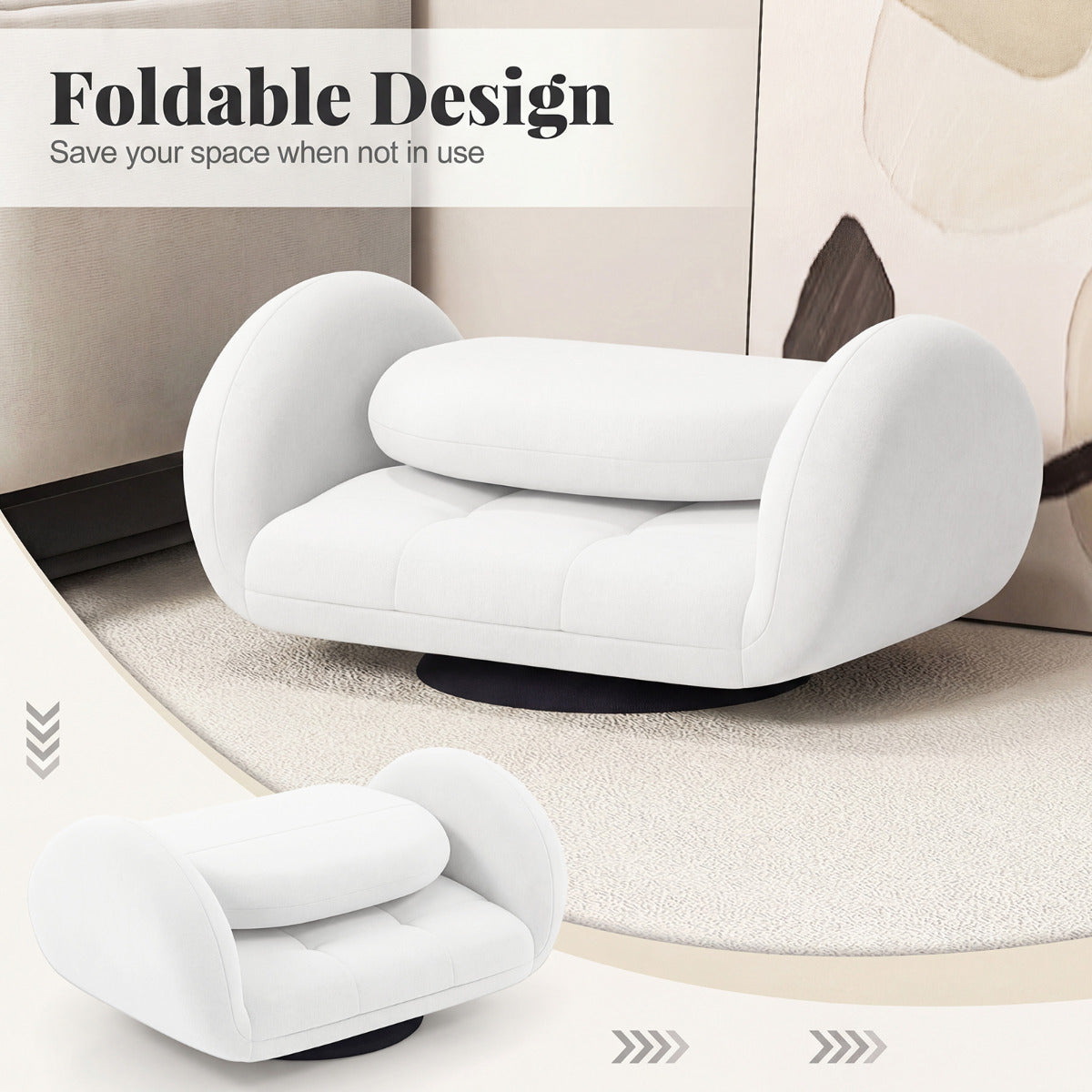 Swivel Floor Chair with Adjustable Backrest and Armrests-White