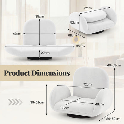 Swivel Floor Chair with Adjustable Backrest and Armrests-White