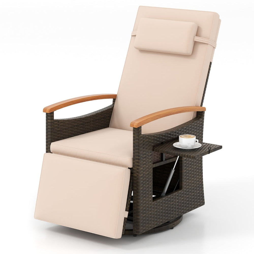 Outdoor 360° Swivel Rattan Recliner Chair with Adjustable Backrest and Footrest-Brown