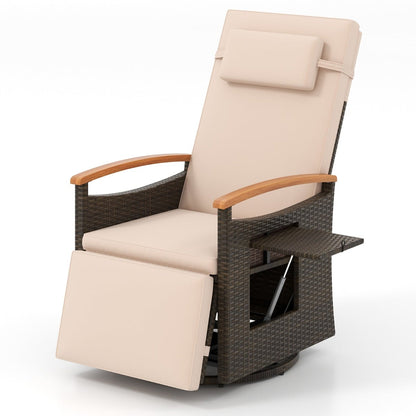 Outdoor 360° Swivel Rattan Recliner Chair with Adjustable Backrest and Footrest-Brown