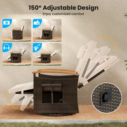 Outdoor 360° Swivel Rattan Recliner Chair with Adjustable Backrest and Footrest-Brown