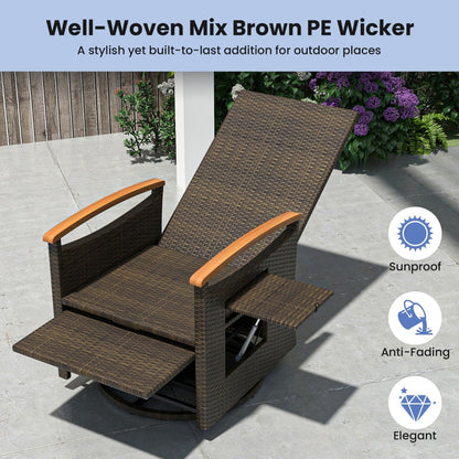 Outdoor 360° Swivel Rattan Recliner Chair with Adjustable Backrest and Footrest-Navy