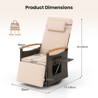Outdoor 360° Swivel Rattan Recliner Chair with Adjustable Backrest and Footrest-Brown