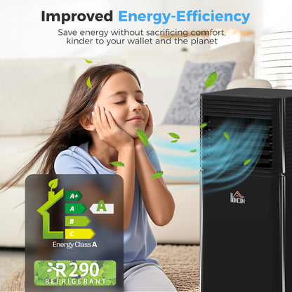 HOMCOM 8000 BTU 4-In-1 Portable Air Conditioner Unit Cooling Dehumidifying Ventilating for Room up to 27m√Ç¬≤, with Fan, Remote, 24H Timer, Window Mount Kit, R290, A Energy Efficiency