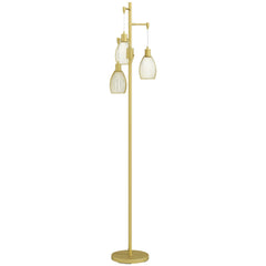 HOMCOM 3-Light Floor Lamp, 170cm Industrial Dimmable Standing Lamp with Steel Wire Cage Lampshades for Living Room, Bedroom, Dining Room, Study, Gold Tone