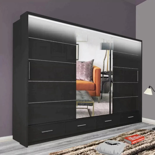 Cecilia Large High Gloss Black Sliding Wardrobe 250cm