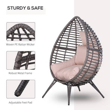 Outsunny Outdoor Egg Chair, PE Rattan Teardrop Chair with Full-body Soft Padded Cushion, Grey