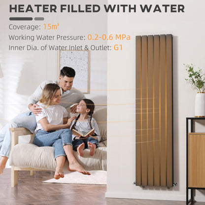 HOMCOM 456 x 1800 mm Double Panel Vertical Designer Radiator, Centralised Space Heater, Wall-mounted Heater Water-filled Heat, for Bedroom, Home Office, Grey