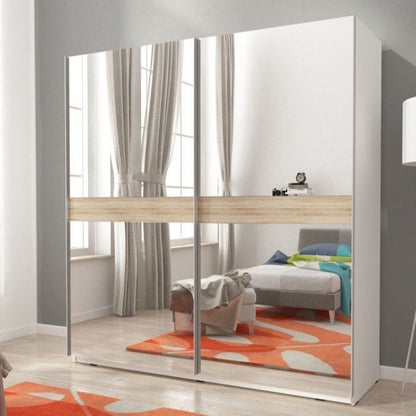 Merlin-V Fully Mirrored 2-Door Sliding Wardrobe - Matt White