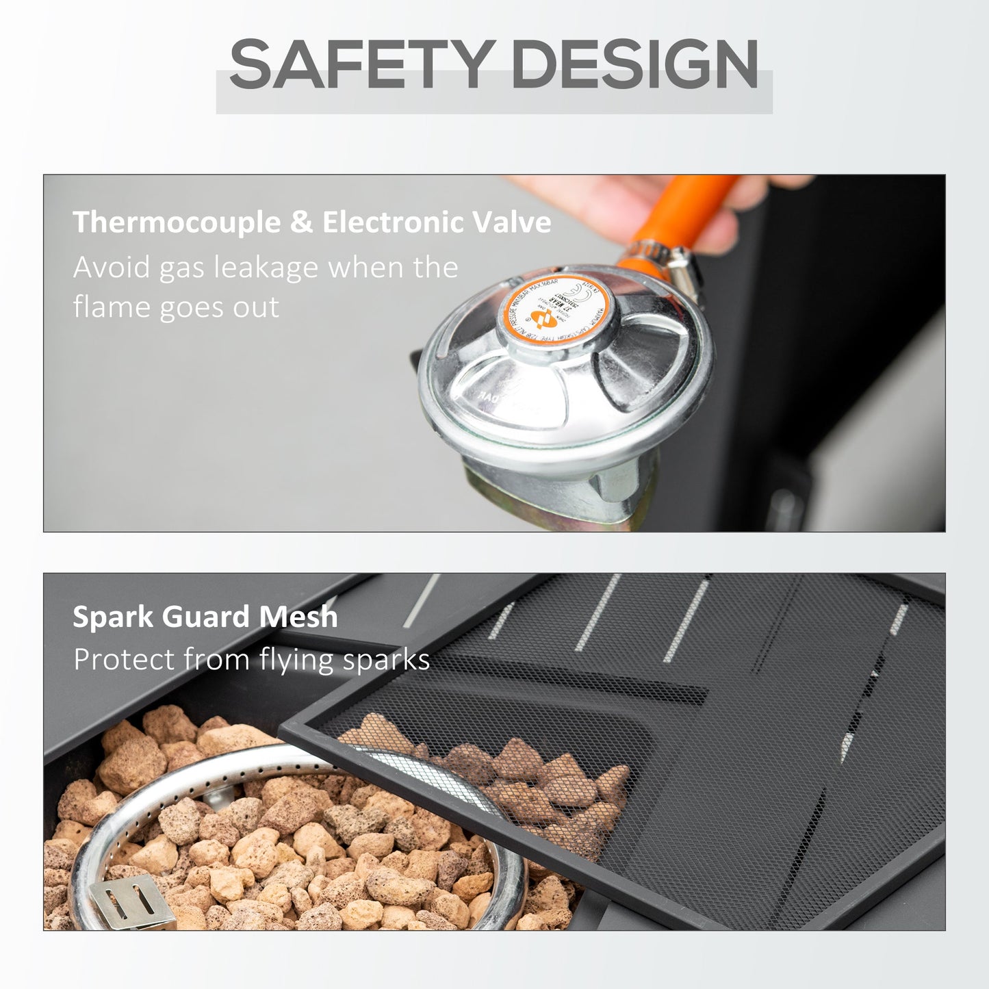 طاولة موقد غاز البروبان من Outsunny على طراز الروطان مع موقد بقوة 40000 وحدة حرارية بريطانية، ومدفأة فناء بدون دخان مع ترموكبل، وصخور لافا، وغطاء مقاوم للماء، وواقي شرارة، وغطاء