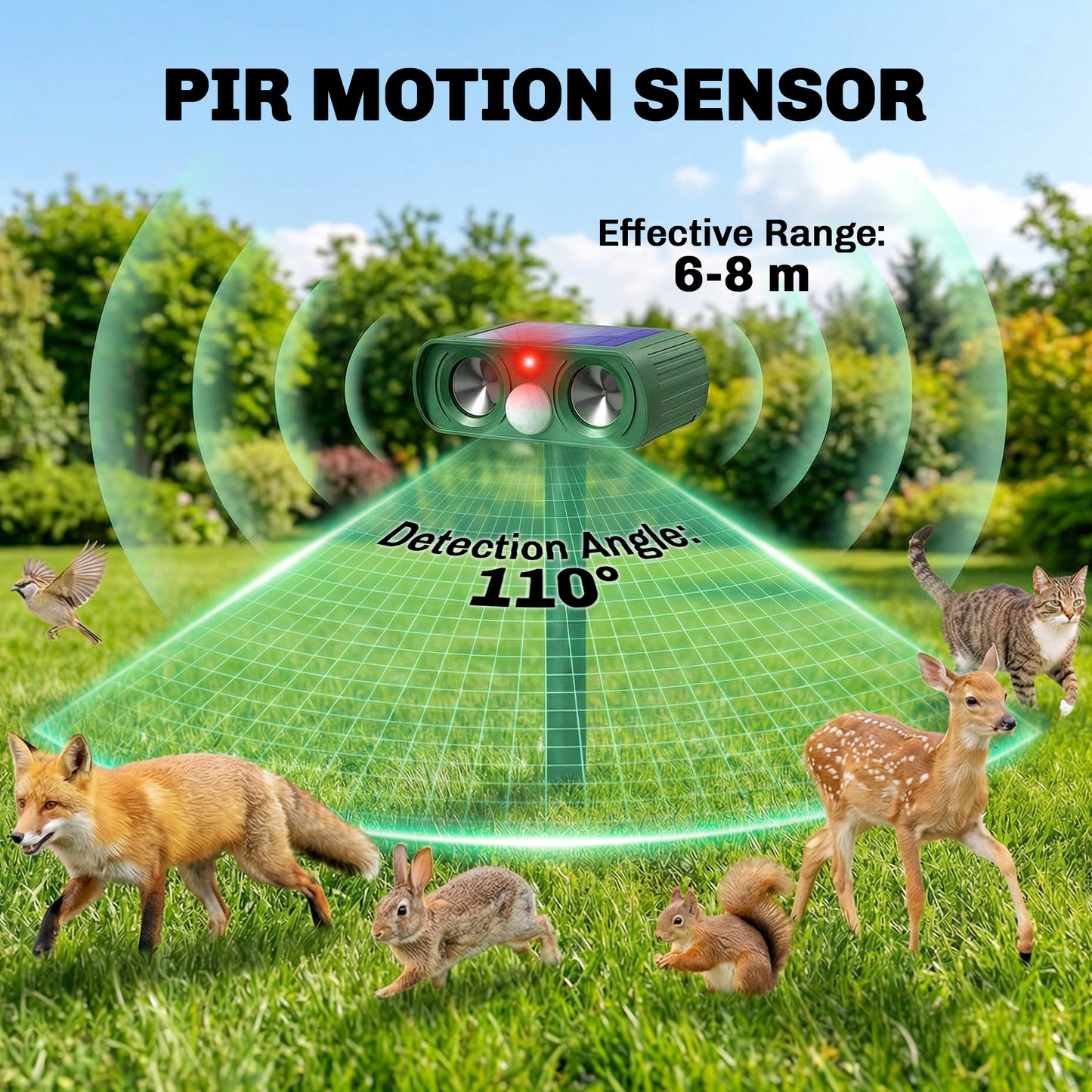 Outsunny Ultrasonic Cat Repellent, PIR Motion Sensor 110Â°, LED Flash, Solar Cat Deterrents for Gardens UK