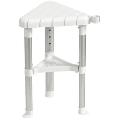 HOMCOM Shower Stool, Aluminium Alloy Corner Shower Chair with Storage Shelf and HDPE Seat, Adjustable Height, White