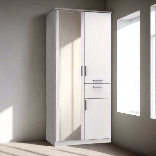 Kodera 2 Door and 2 Drawer Mirrored Wardrobe - White