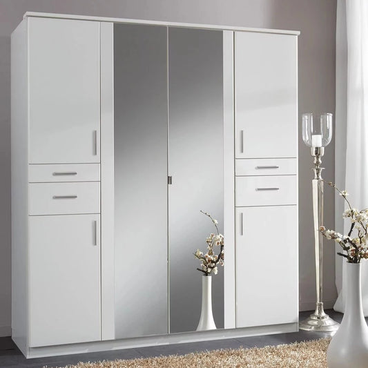 Kodera 4 Door and 4 Drawer Mirrored Wardrobe - White
