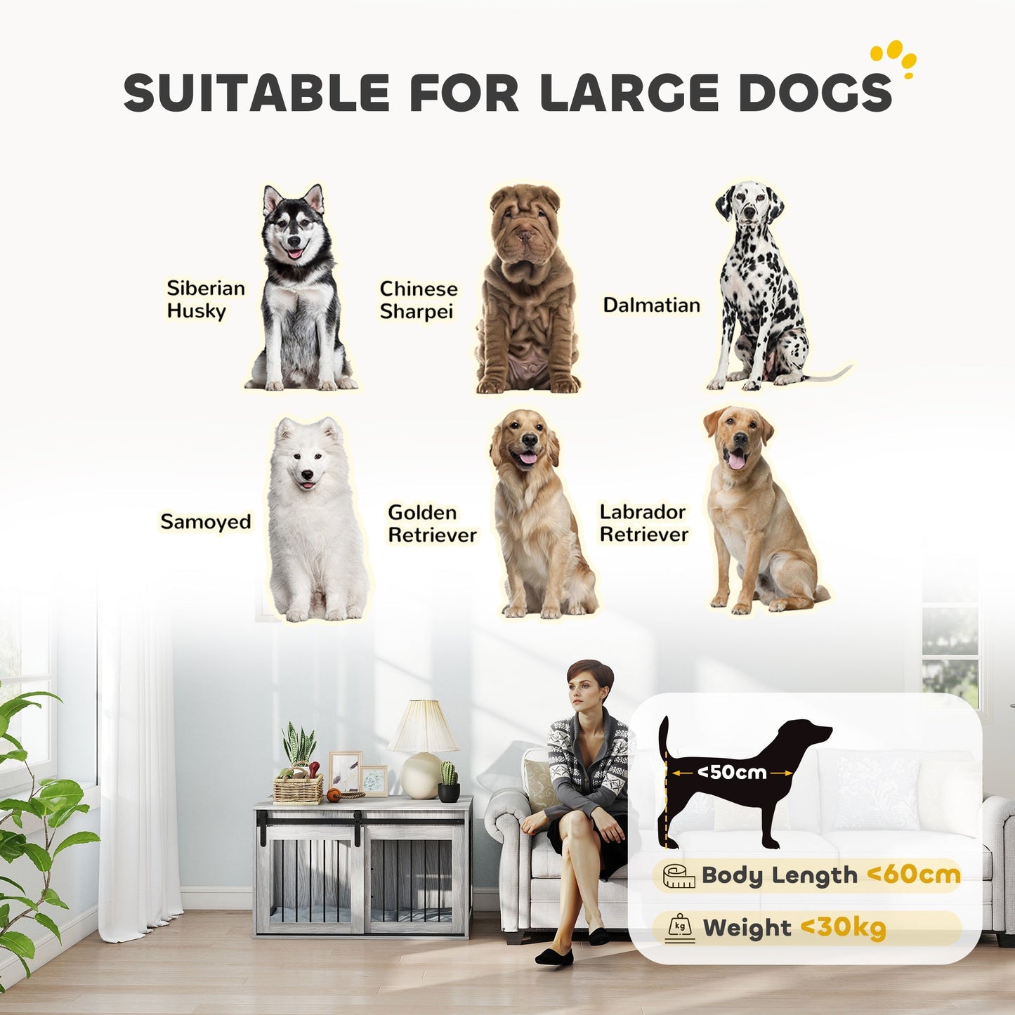 PawHut 98cm Dog Crate Furniture with Removable Cushion for Large Dogs - Grey