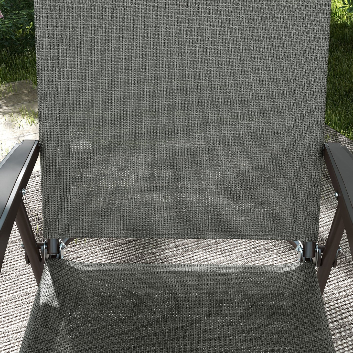 Outsunny Set of Two Folding Garden Chairs, with Fabric Mesh Seats - Dark Grey