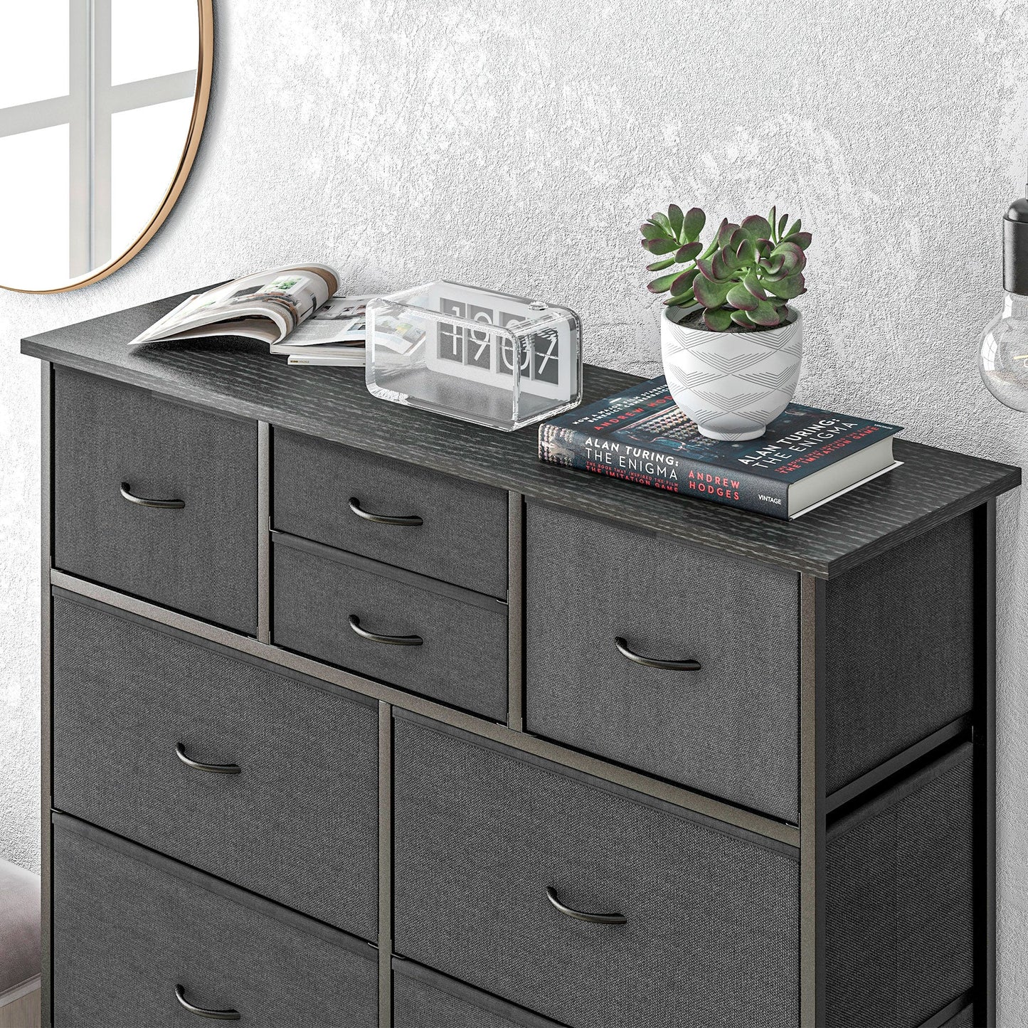 HOMCOM Bedroom Chest of Drawers, 10 Drawer Dresser with Foldable Fabric Drawers and Steel Frame, Black