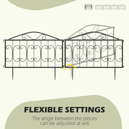 Outsunny Decorative Garden Fencing, 8PCs Outdoor Picket Fence Panels, Rustproof Metal Wire Landscape Flower Bed Border Edging Animal Barrier, Black