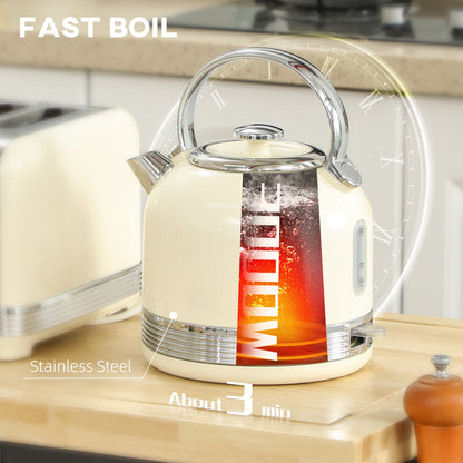 HOMCOM Polished Stainless Steel Kettle and Toaster Set - Cream