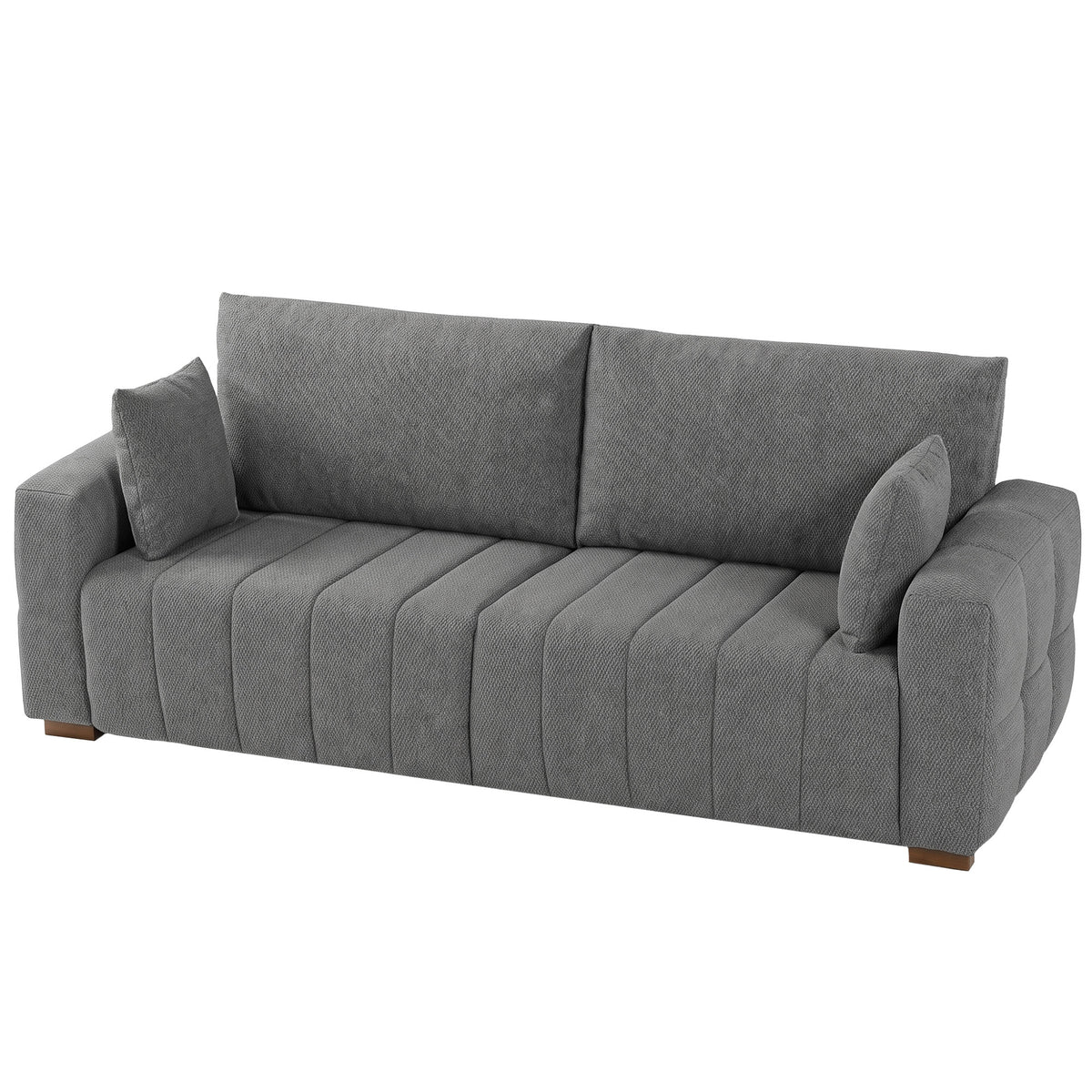 HOMCOM 3 Seater Sofa, Upholstered Velvet Couch for Bedroom with Pillows, Padded Cushion and Wood Legs, Grey