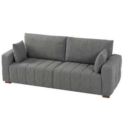HOMCOM 3 Seater Sofa, Upholstered Velvet Couch for Bedroom with Pillows, Padded Cushion and Wood Legs, Grey