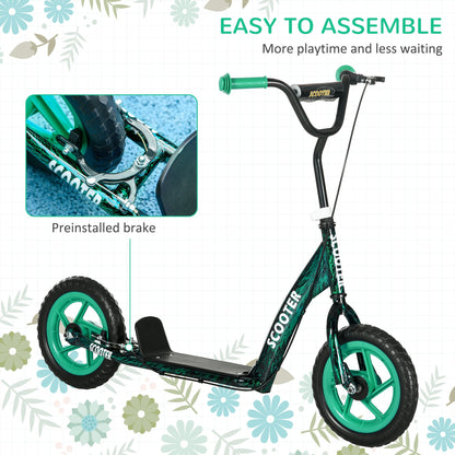AIYAPLAY Kids Scooter with Adjustable Handlebar, Children's Kick Scooter with Non-slip Footplate, Rear Brake, Kickstand, Green