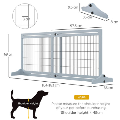 PawHut Freestanding Dog Gate, Foldable Pet Fence, Indoor Wood Barrier, Stair Gate with Support Feet, for Doorway, Hallway, Small and Medium Dogs, 69H x 104-183 cm, Blue-grey