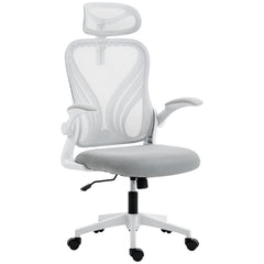HOMCOM Ergonomic Office Chair with Foldable Backrest, 2D Headrest - Light Grey