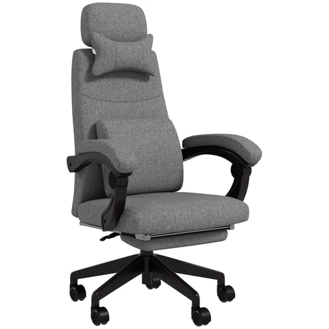 Vinsetto Linen-Look Office Chair, with 160  Reclining Back and Footrest - Grey