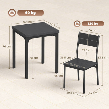 HOMCOM 3 Piece Space-Saving Kitchen Table and Chairs, Dining Table Set for 2 with Metal Legs, Black Wood Effect