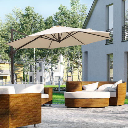 Outsunny 3M Banana Parasol Hanging Cantilever Umbrella W/ Cross Base Hand Crank Aluminium Frame 360CinfinityRotation Hand Crank-Beige