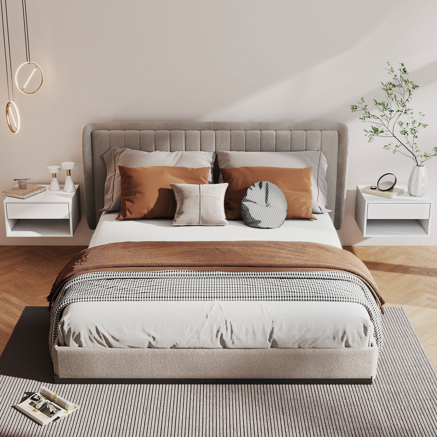 HOMCOM Set of Two Floating Bedside Tables - White