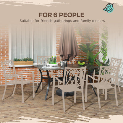 Outsunny Six-Seater Steel Garden Table, with √¢≈í‚Ç¨41mm Parasol Hole - Wood-Effect