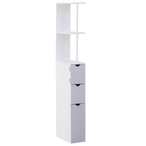 HOMCOM Tall Bathroom Cabinet, Freestanding Bathroom Storage Cabinet with 2-Tier Shelf and Drawers, Narrow Cupboard Storage Unit, White, Grey