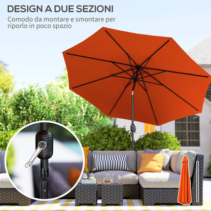 Outsunny 3 m Garden Parasol Umbrellas, Outdoor Sun Shade with 8 Ribs, Tilt and Crank Handle for Balcony, Bench, Garden, Orange