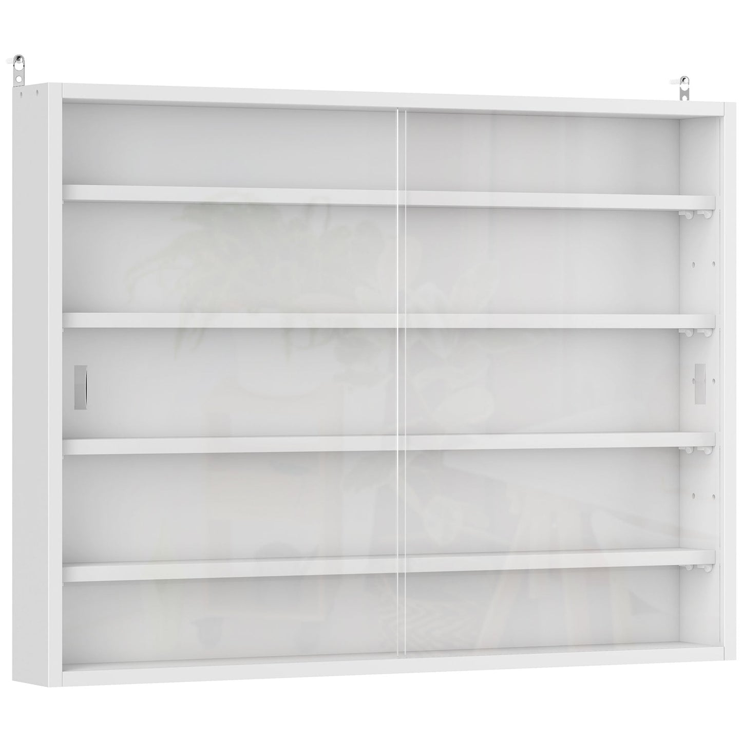 HOMCOM 5-Tier Wall Display Shelf Unit Cabinet w/ 4 Adjustable Shelves Glass Doors Home Office Ornaments 60x80cm White
