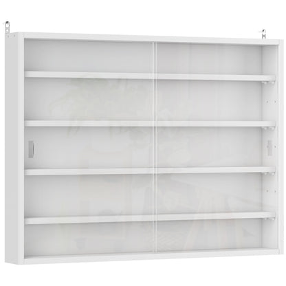 HOMCOM 5-Tier Wall Display Shelf Unit Cabinet w/ 4 Adjustable Shelves Glass Doors Home Office Ornaments 60x80cm White