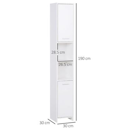 HOMCOM Bathroom Floor Storage Cabinet Slim Tallboy w/ Door Cupboard & Shelves For Living Room, Bedroom, Hallway White