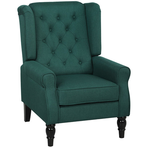 HOMCOM Wingback Accent Chair, Retro Upholstered Button Tufted Occasional Chair for Living Room and Bedroom, Dark Green