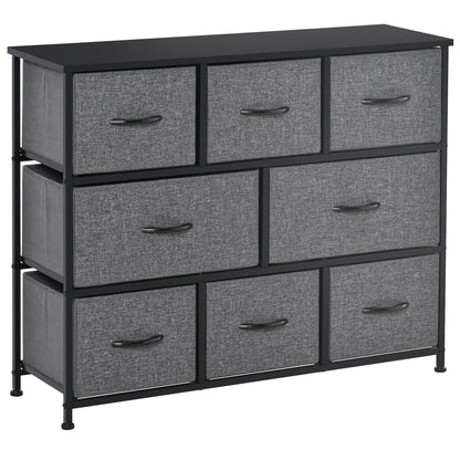 HOMCOM Chest of Drawers with 8 Foldable Drawers, 3-Tier Fabric Bedroom Dresser, Clothes Storage Unit for Bedroom Living Room, Dark Grey