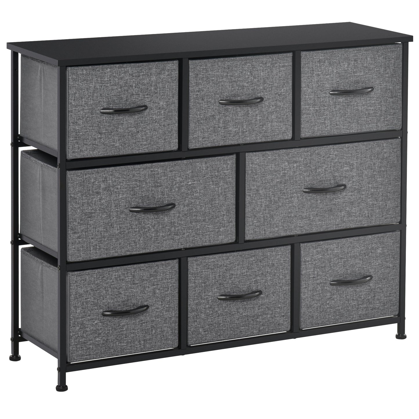 HOMCOM Chest of Drawers with 8 Foldable Drawers, 3-Tier Fabric Bedroom Dresser, Clothes Storage Unit for Bedroom Living Room, Dark Grey