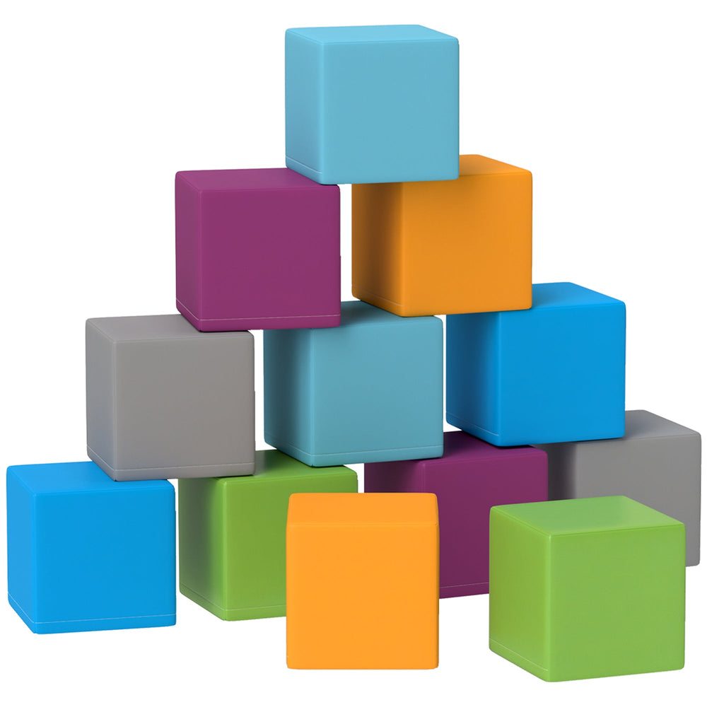 HOMCOM 12 PCs Soft Play Blocks, Soft Foam Toy, Building and Stacking Blocks for Kids, Multi-colour
