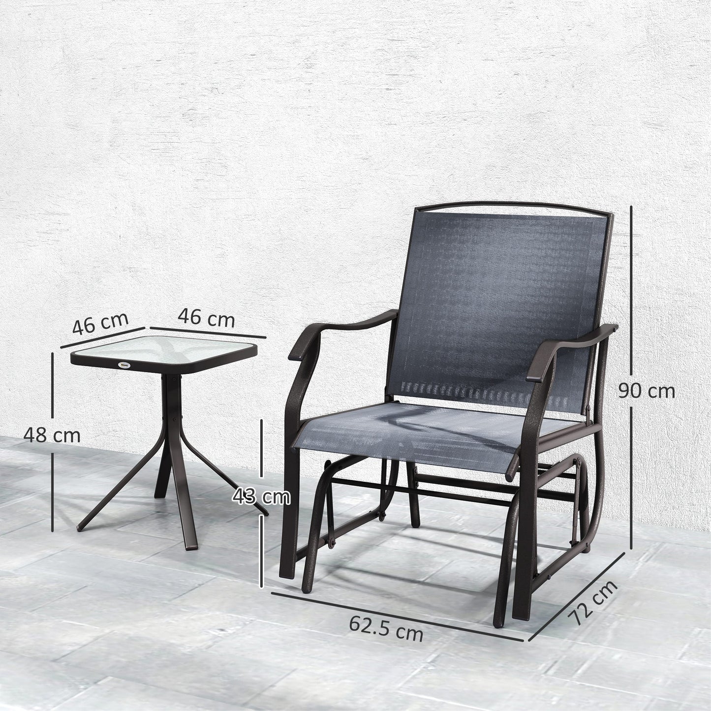 Outsunny Glider Rocking Chair & Table Set 2 Single Seaters Rocker Garden Swing Chair Patio Furniture Bistro Set Grey